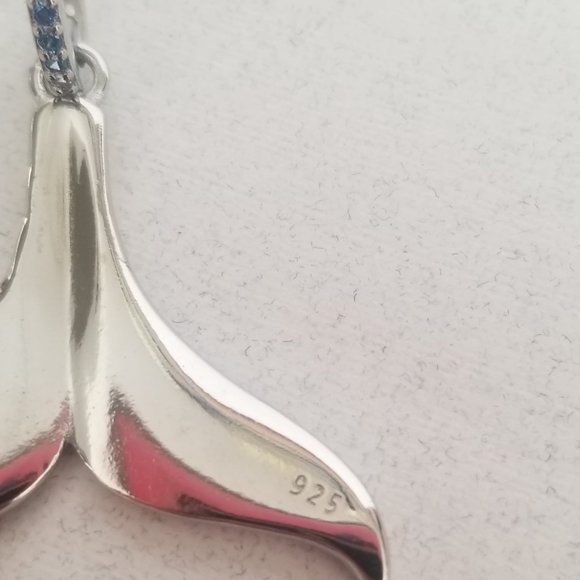 925 Sterling Silver Dolphin Fin Pendant Charm Embellished W/Simulated Gemstones - Picture 9 of 10